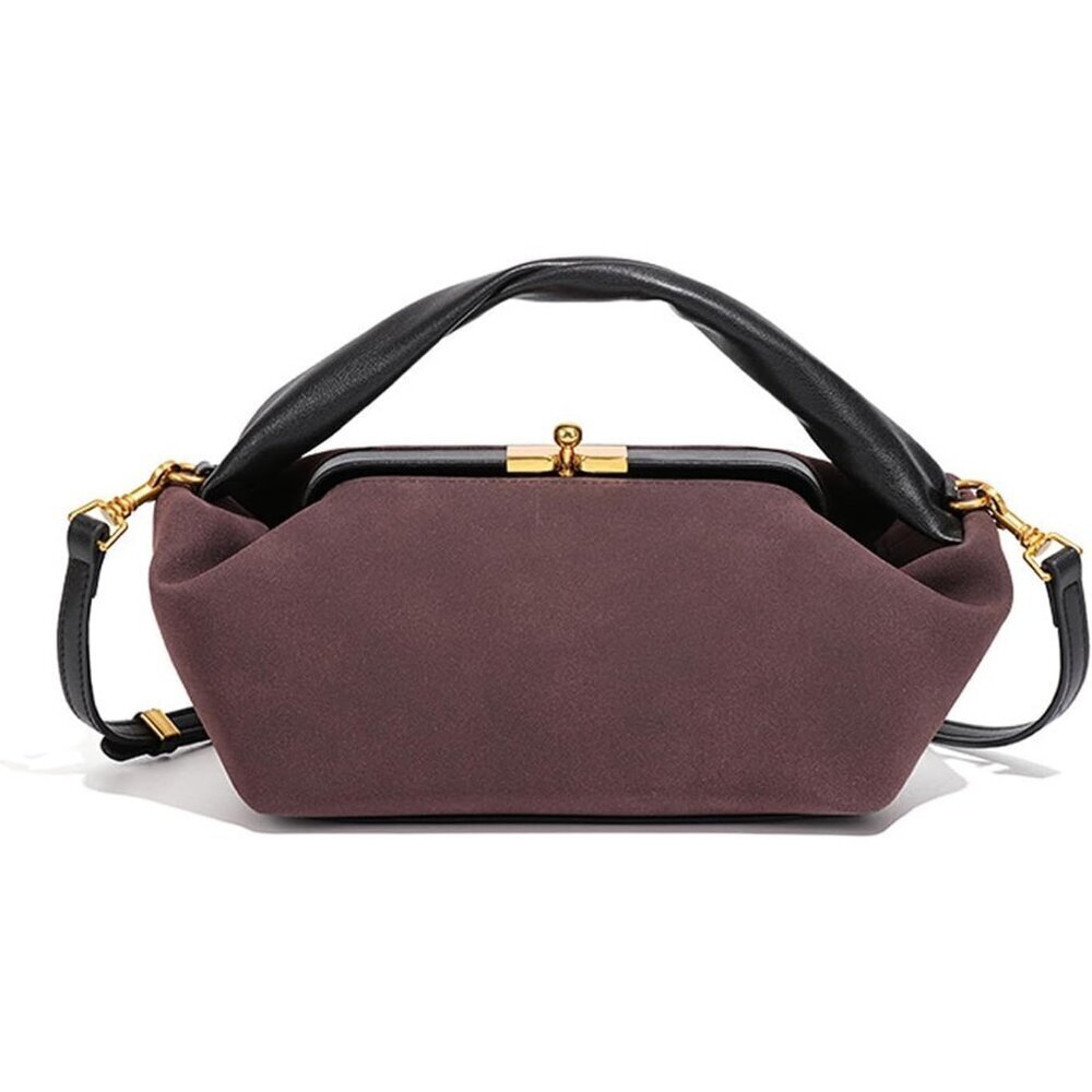 Women Chocolate Faux Suede Shoulder Bag Slouchy Hobo Bag with Detachable Strap